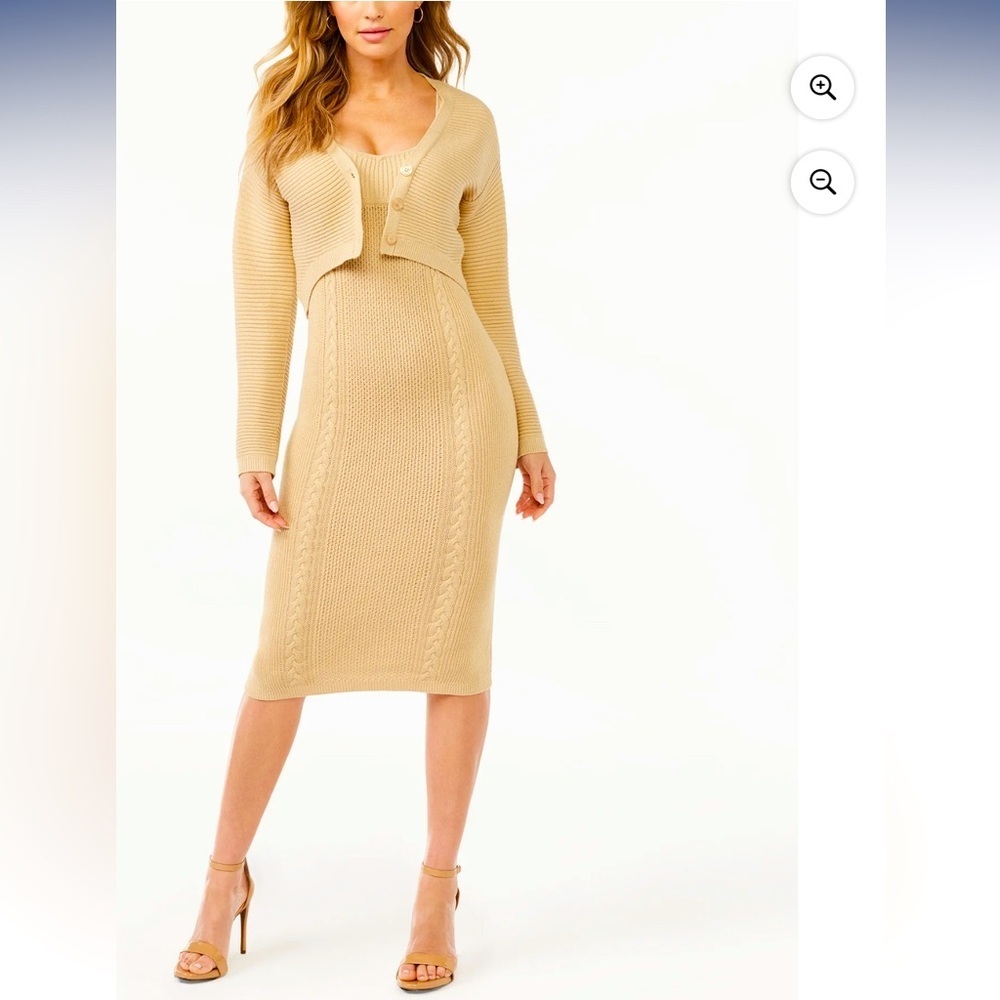 Sofia Jeans by Sofia Vergara Warm Sand Bodycon Knit Dress & Cardi Set, size XXXL